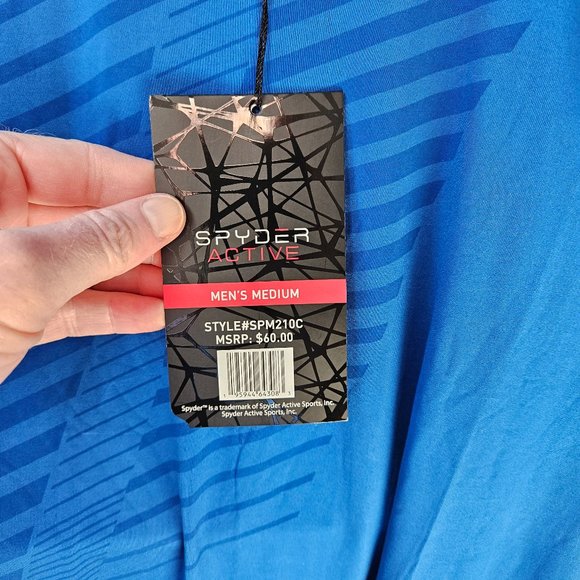 NWT Spyder Men's Printed Side Zip Pocket Performance Tee, Blue, Sz Medium - Picture 3 of 11